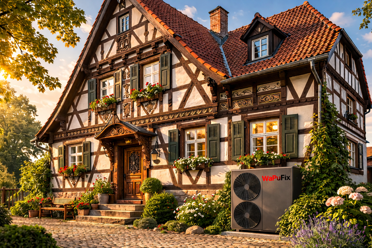 Altbau Fachwerkhaus mit Wärmepumpe